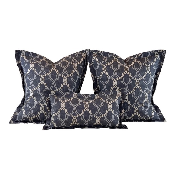 3 Pc P Kaufmann Waverly Gray Fretwork Geometric Lattice Trellis Pillow Covers - Picture 11 of 11